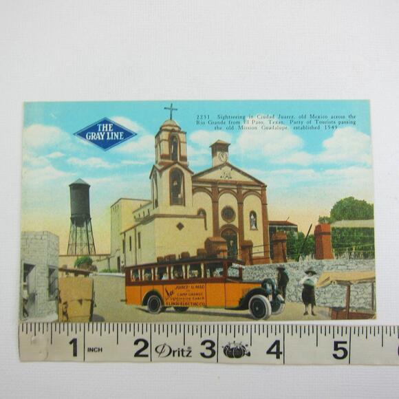 Vintage Postcard Gray Line Electric Bus El Paso Co Sightseeing Juarez Mexico - Picture 11 of 12